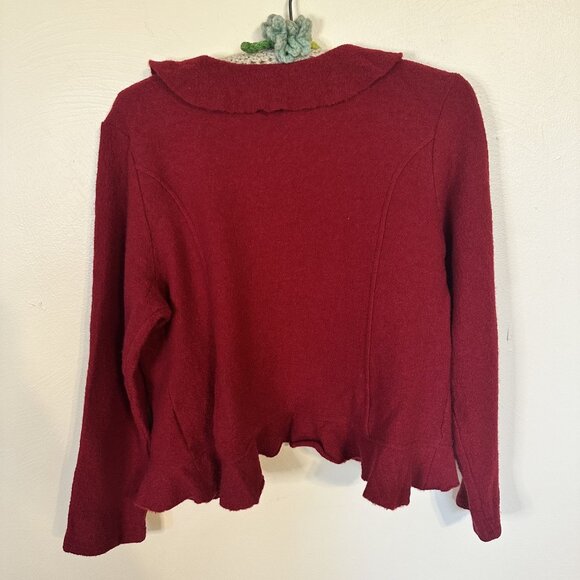 Liz Claiborne Womens Wool Cardigan Sweater XL Long Sleeve Vtg Red Ruffled - Picture 5 of 8